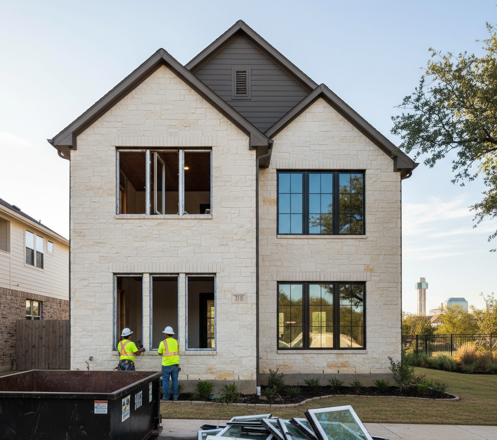 replacement windows being installed on a modern Austin home to bring up its value